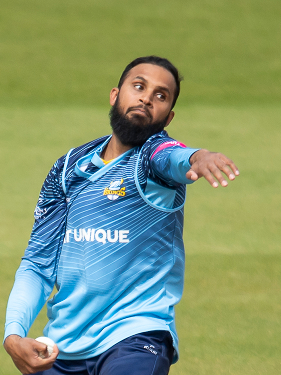 Adil Rashid portrait in Official Yorkshire player-directory playing image