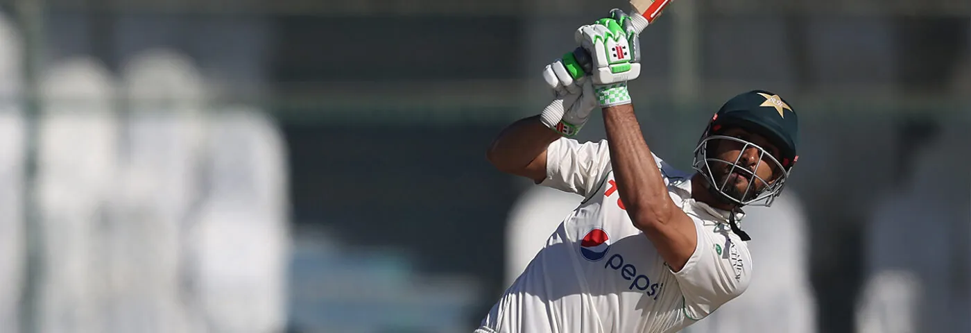 Shan Masood playing a shot for Pakistan