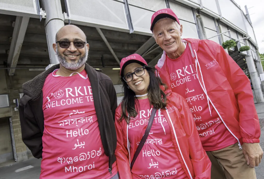 Yorkie volunteers posing for a photo at headingley before a game day