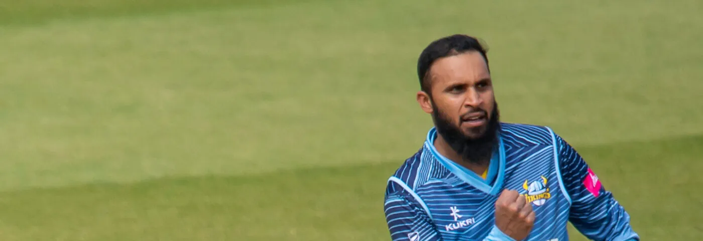 Adil Rashid celebrating a wicket in a T20 blast fixture from 2022