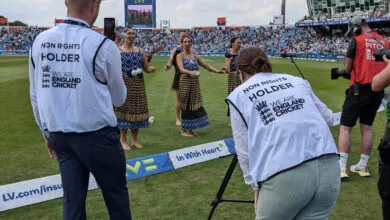 Entertainment on the outfield during the 2022 Test Match at Headingley.