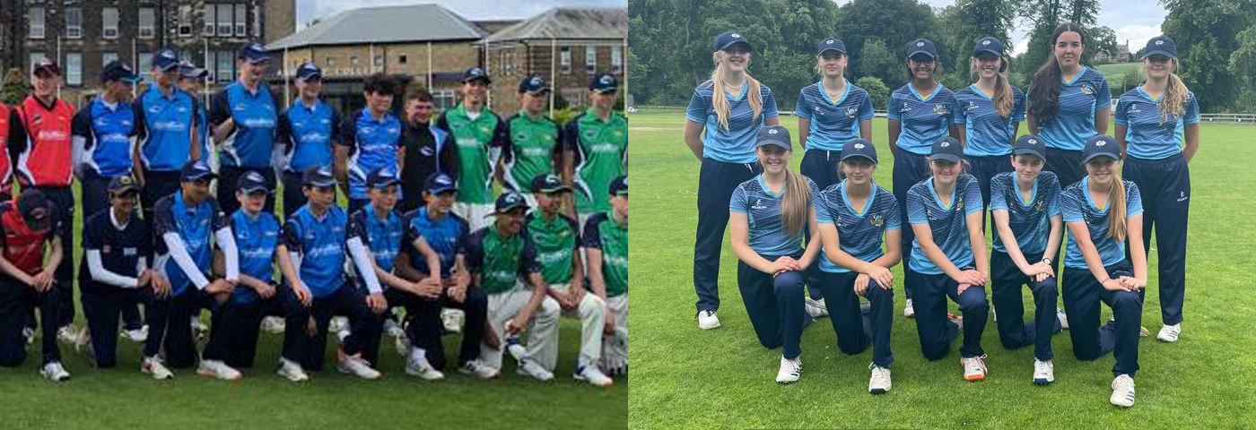 Two team photos of players from Yorkshire's performance pathways.