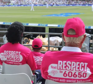 Members of the 'Yorkies' support team watching some cricket at Headingley in 2022