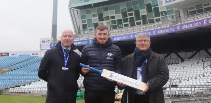 Darren Allsopp, a regional stakeholder manager for Northern, alongside Matthew Crookes, the YCF Wicketz development officer for Leeds and Bradford and Richard Isaac, a regional community and sustainability manager for Northern in Leeds, at Headingley Cricket Ground.