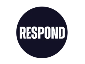 Dark blue circle with 'respond' written inside using white text.