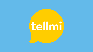 The Tellmi Logo - tellmi written inside a yellow speech bubble