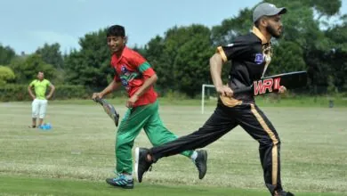 Runners between the wicket during a tapeball cricket match at Myrah Shay.