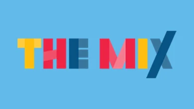 The Mix logo - text using multicoloured lettering