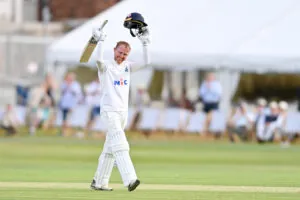 Jonny Tattersall celebrates his century v Surrey 2022