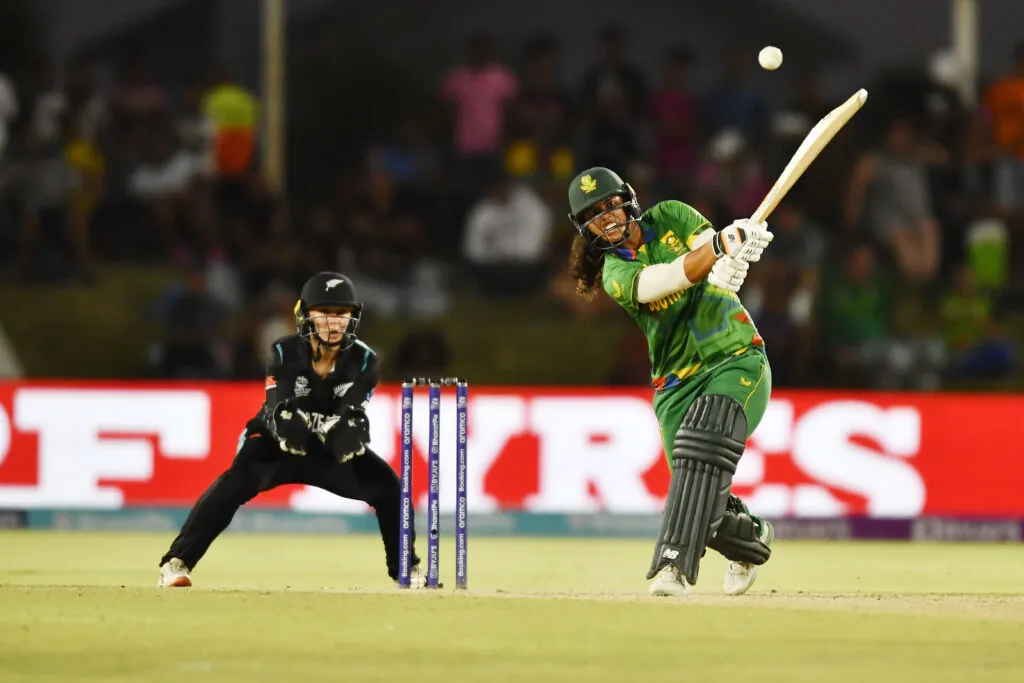 Chloe Tryon of South Africa is pictured during the ICC Women's T20 World Cup match between South Africa and New Zealand at Boland Park on February 13, 2023 in Paarl, South Africa. 