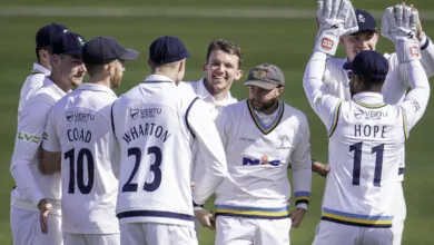Milnes celebrates a wicket on day two