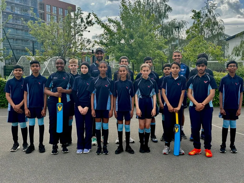 Yorkshire CCC captain Shan Masood and seam bowling all-rounder Ben Mike are pictured during a surprise visit to The Ruth Gorse Academy, in Leeds, to celebrate and inspire youngsters who are part of the academy’s ‘excellence in sport’ program.
