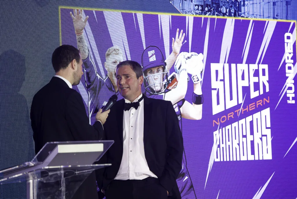 Picture by Allan McKenzie/SWpix.com - 03/10/2019 - Sport - Cricket - YCCC Gala Dinner 2019 - Emerald Headingley Cricket Ground, Leeds, England - Andy Dawson of Yorkshire is interviewed about the Hundred competition.