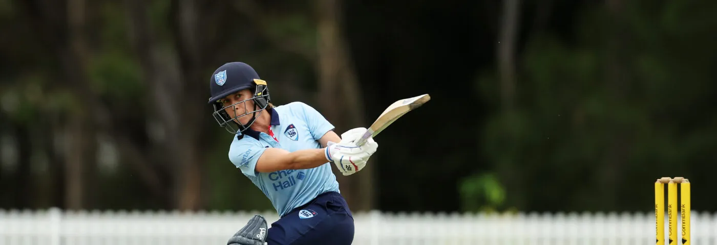 Pictured Erin Burns playing for New South Wales batting during the WNCL match between New South Wales and South Australia at Cricket Central, on February 15, 2024, in Sydney, Australia. (Photo by Matt King/Getty Images)