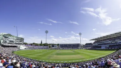 Picture by Allan McKenzie/SWpix.com - 23/08/2019 - Sport - Cricket - Specsavers Ashes Series 2019 Day 2 - England v Australia - Emerald Headingley Cricket Ground, Leeds, England - A panoramic general view (GV) of England playing Australia at Emerald Headingley in the Ashes.