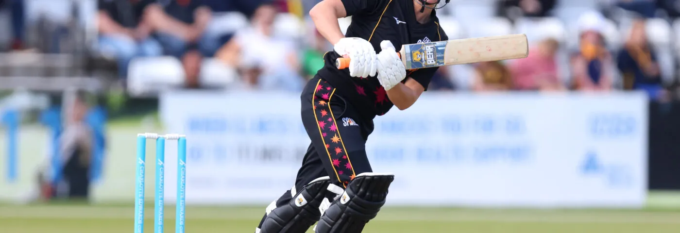 NORTHAMPTON, ENGLAND - JUNE 11: Ami Campbell of Central Sparks hits runs during the Charlotte Edwards Cup Final between Southern Vipers and Central Sparks at The County Ground on June 11, 2022 in Northampton, England. (Photo by George Wood/Getty Images)