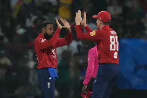 Adil Rashid and Harry Brook 